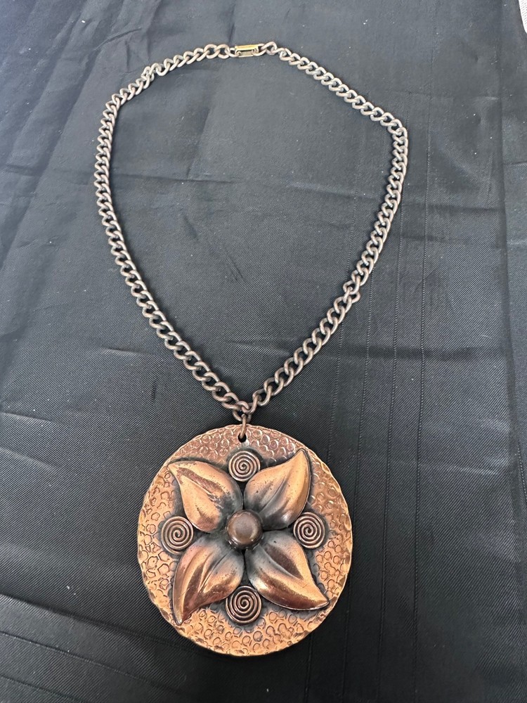 vintage mid century modernist copper flower pendant