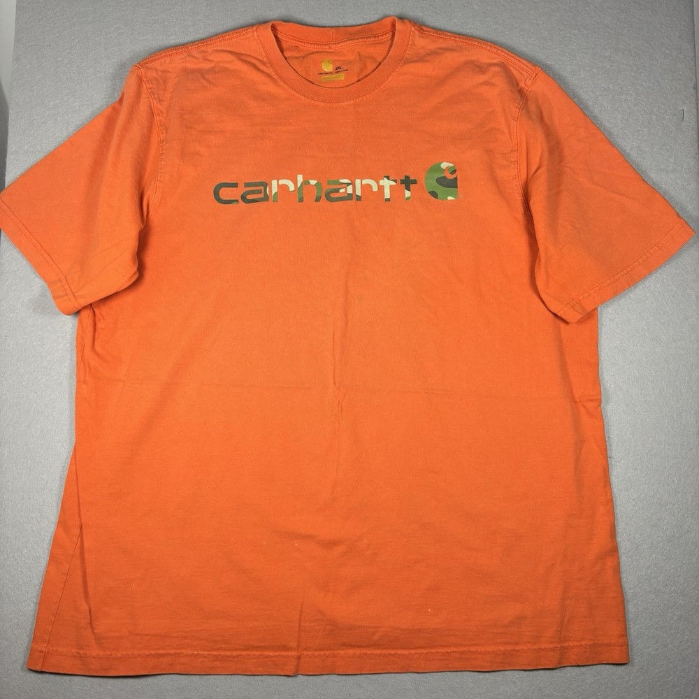 Carhartt Men's Short Sleeve T-Shirt Size XXL Orange Original Fit Camo Logo K195