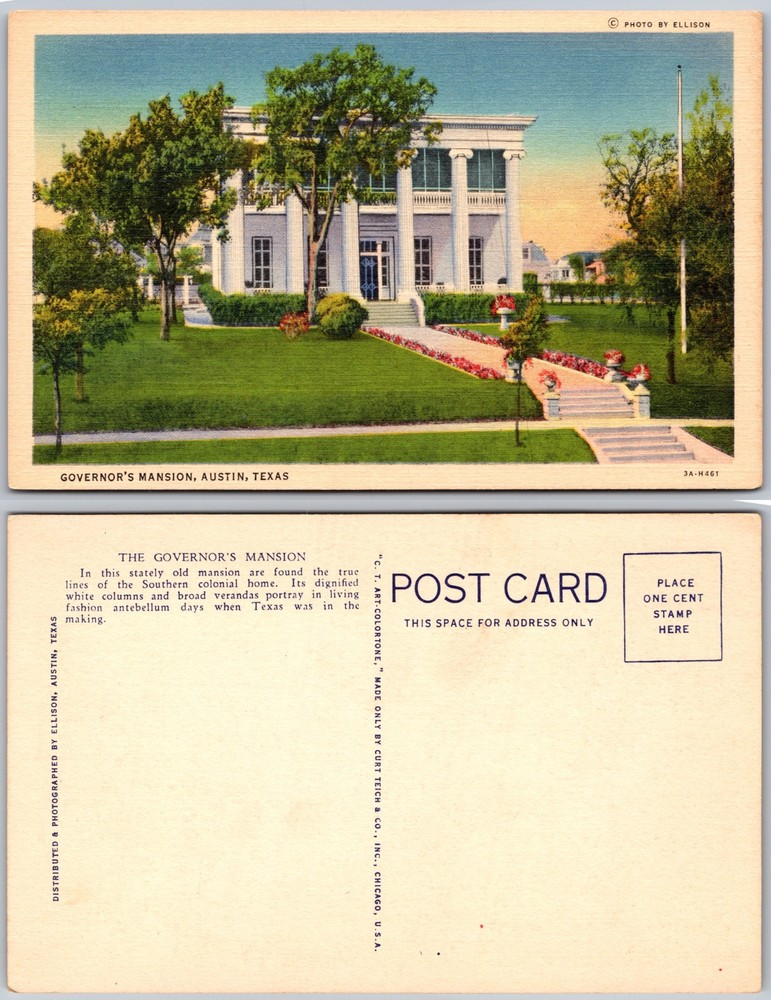 Governors Mansion Austin Texas Lawn View Postcard