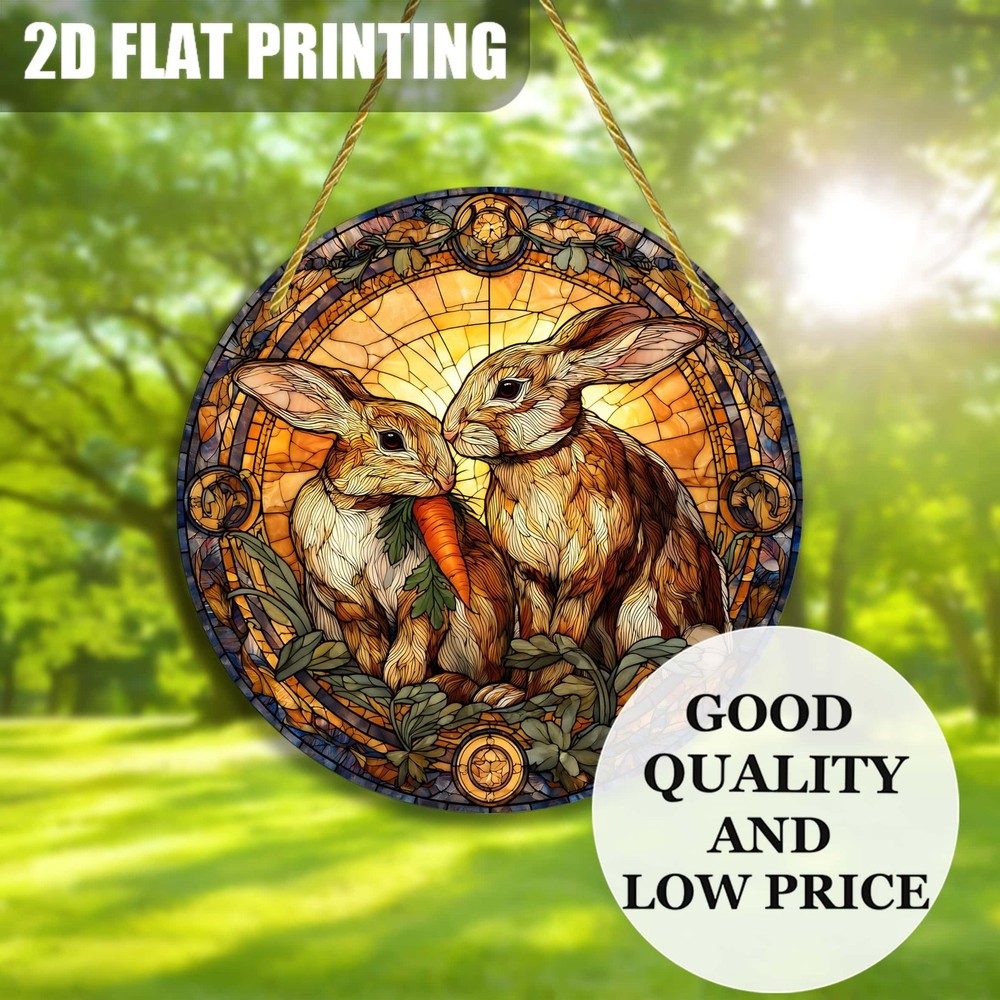Bohemian Rabbit Sun Catcher 8x8 Round Acrylic Animal Lovers Gift