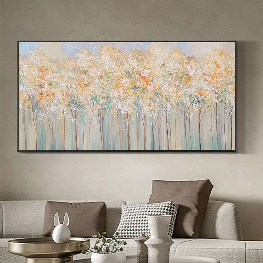 Colorful Birch Tree Oil Painting Modern Abstract Forest Landscape Handmade-image