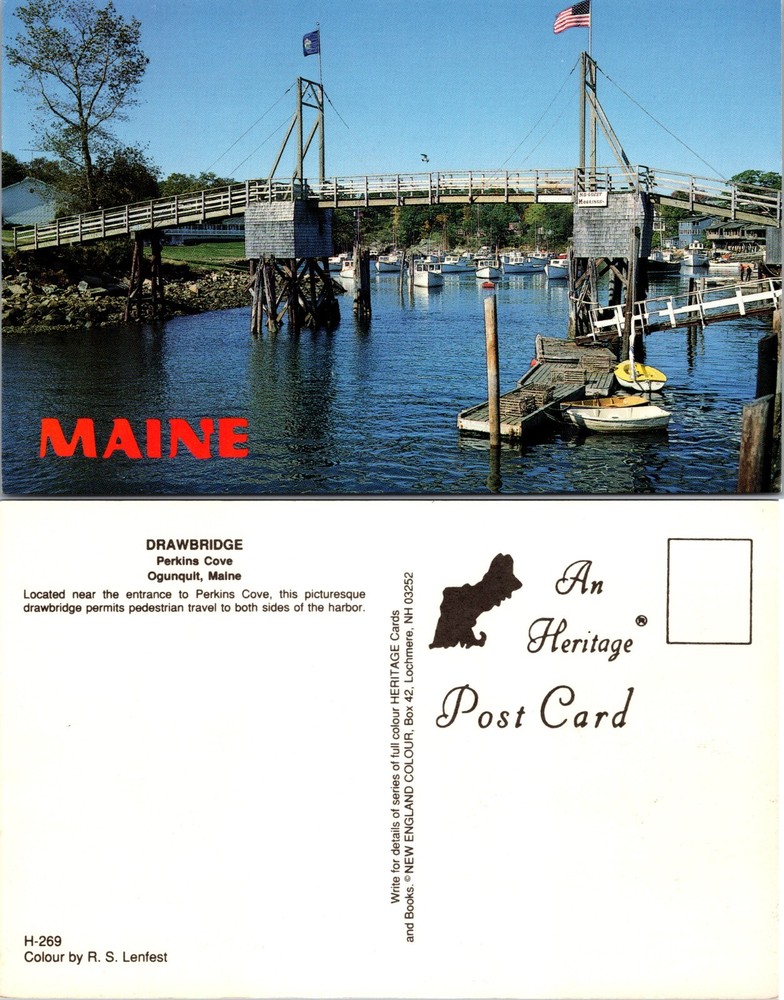 Perkins Cove Drawbridge Boats Harbor Ogunquit Maine ME Postcard