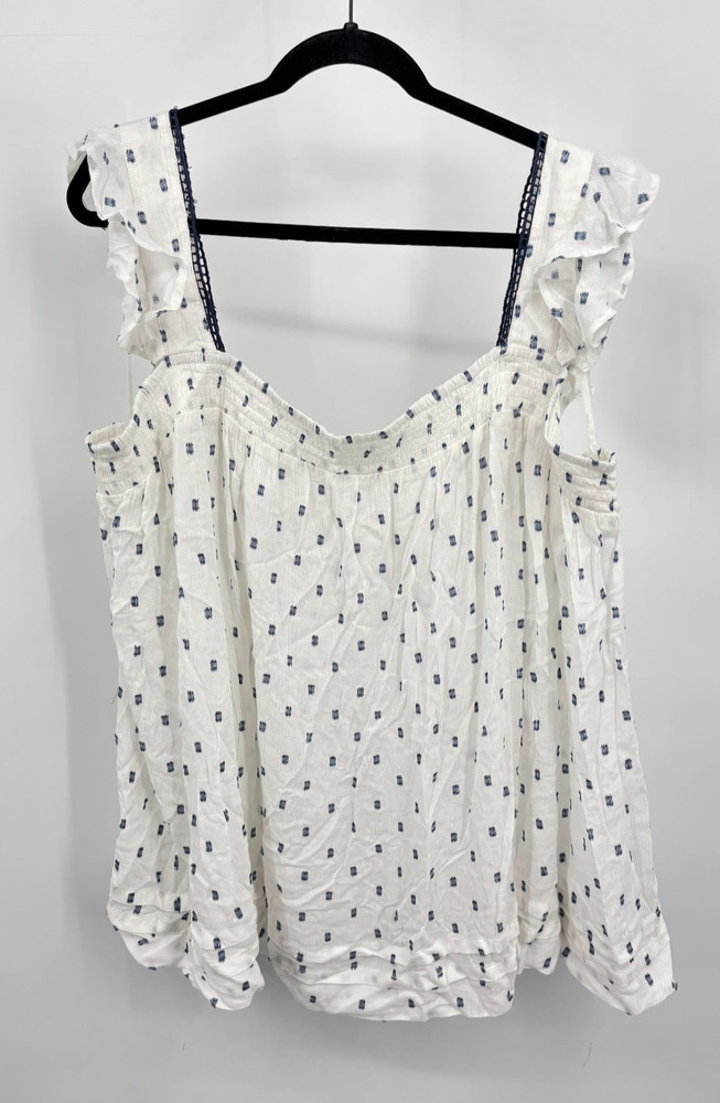 Maurices Womens Smocked Square Neck Top Flowy White Navy Patterned Design Sz 4X