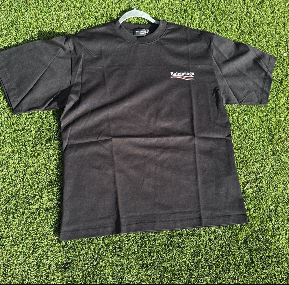 Balenciaga Political Campaign Embroidered Black Tee Shirt
