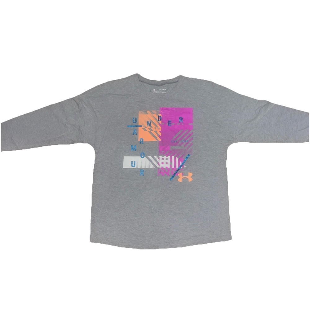 Under Armour Long Sleeve T-Shirt Youth Girl's YXL Loose Fit Graphic Print Gray