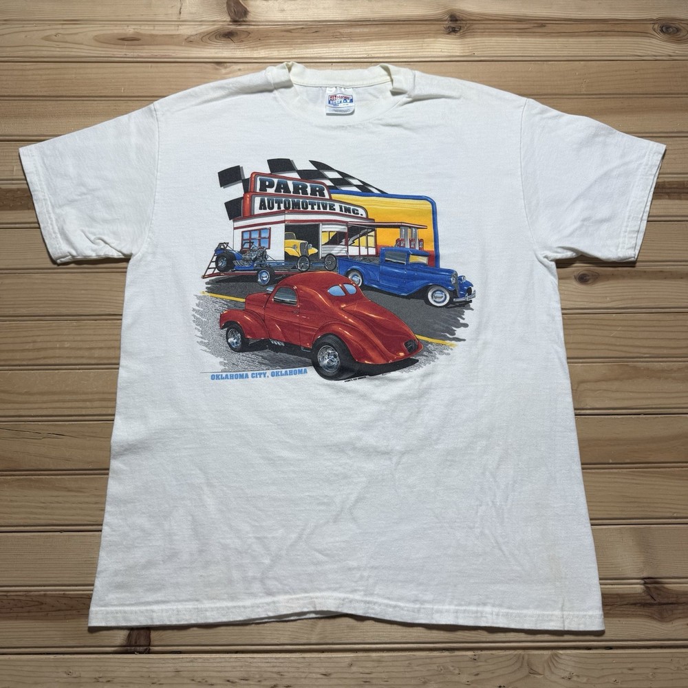 Vintage 90s Parr Automotive Oklahoma City Cars Dragster Speed Shop Shirt Large