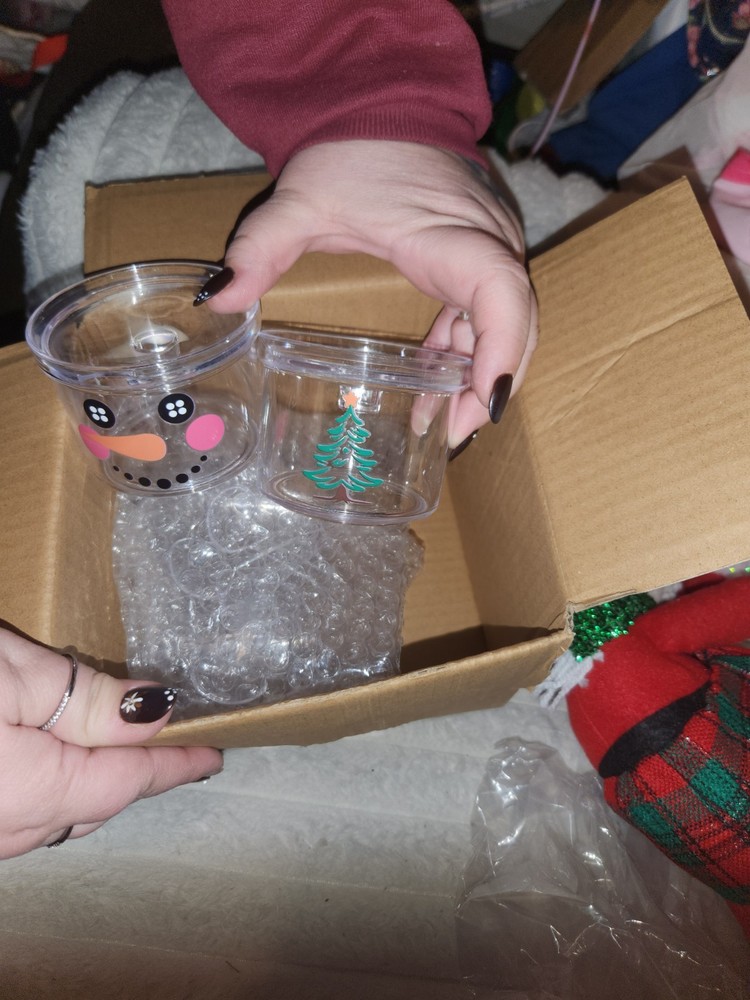 ⛄ Holiday Snowman & Christmas Tree Clear Plastic Treat Jars ✨ Set of 2...