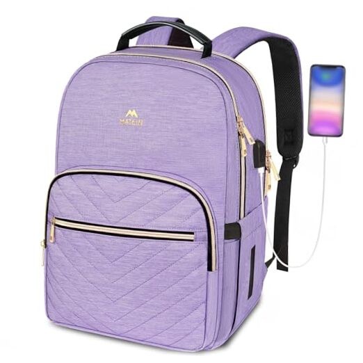 Sleek Anti-Theft 15.6 Inch Purple Laptop Backpack for Women & College Students