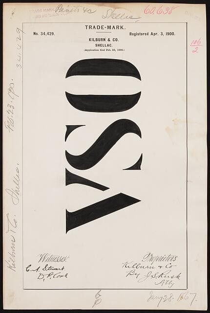 Photo:Kilburn & Co VSO Shellac Trademark Registration 1900