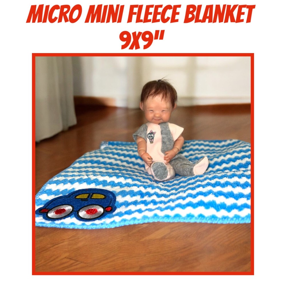 Micro Mini Fleece Blanket for Mini Dolls, Silicone Babies and More. 9x9 Inches