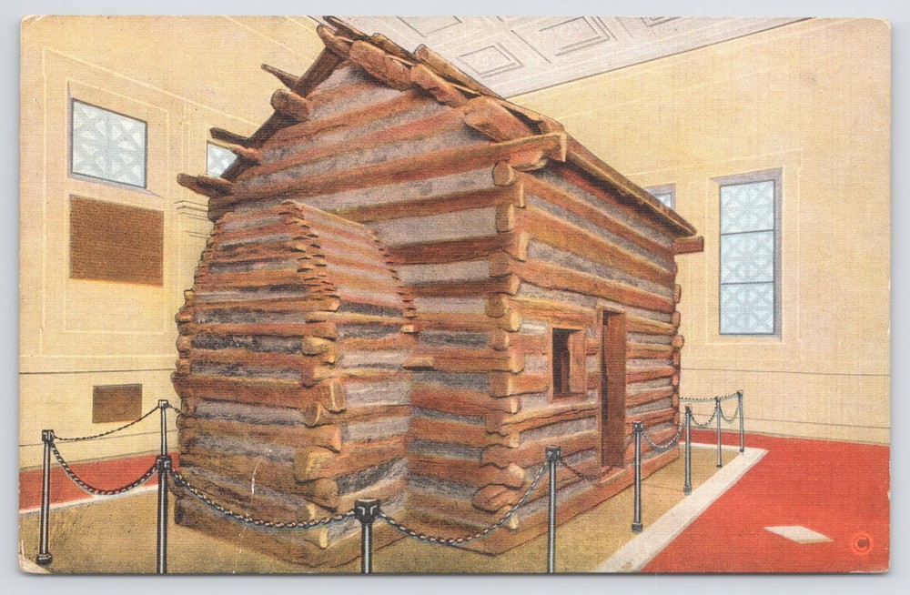 Hodgenville Kentucky~Birthplace of Abraham Lincoln~Log Cabin~Linen Postcard
