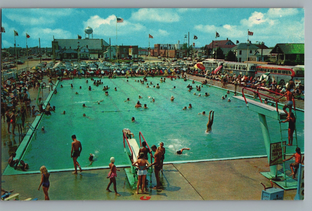 NJ Seaside Heights Olympic Salt Water Swimming Pool Casino Pier Diving Postcard