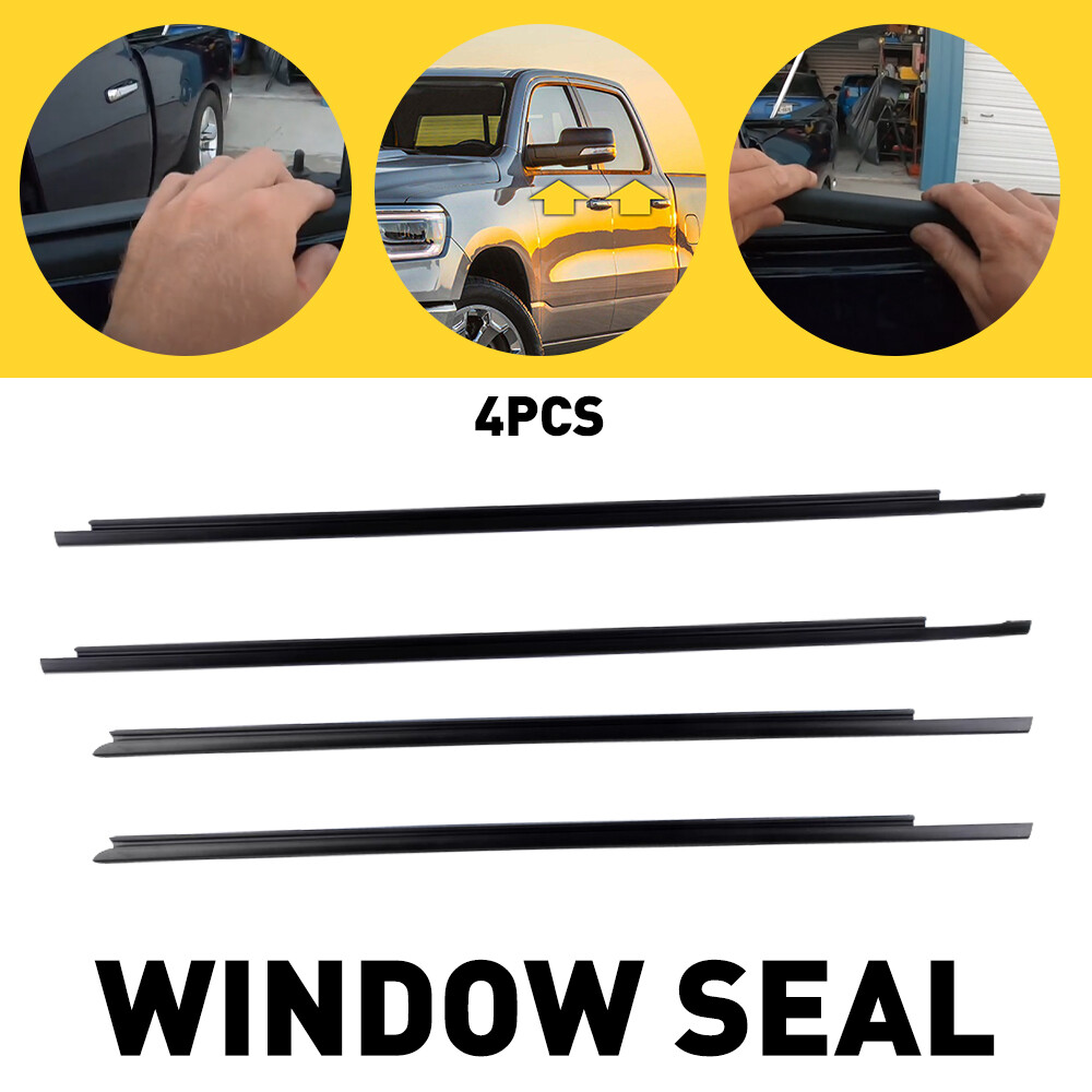 4PC WINDOW WEATHERSTRIP MOULDING TRIM SEAL BELT FOR 2009-2021 DODGE RAM CREW CAB
