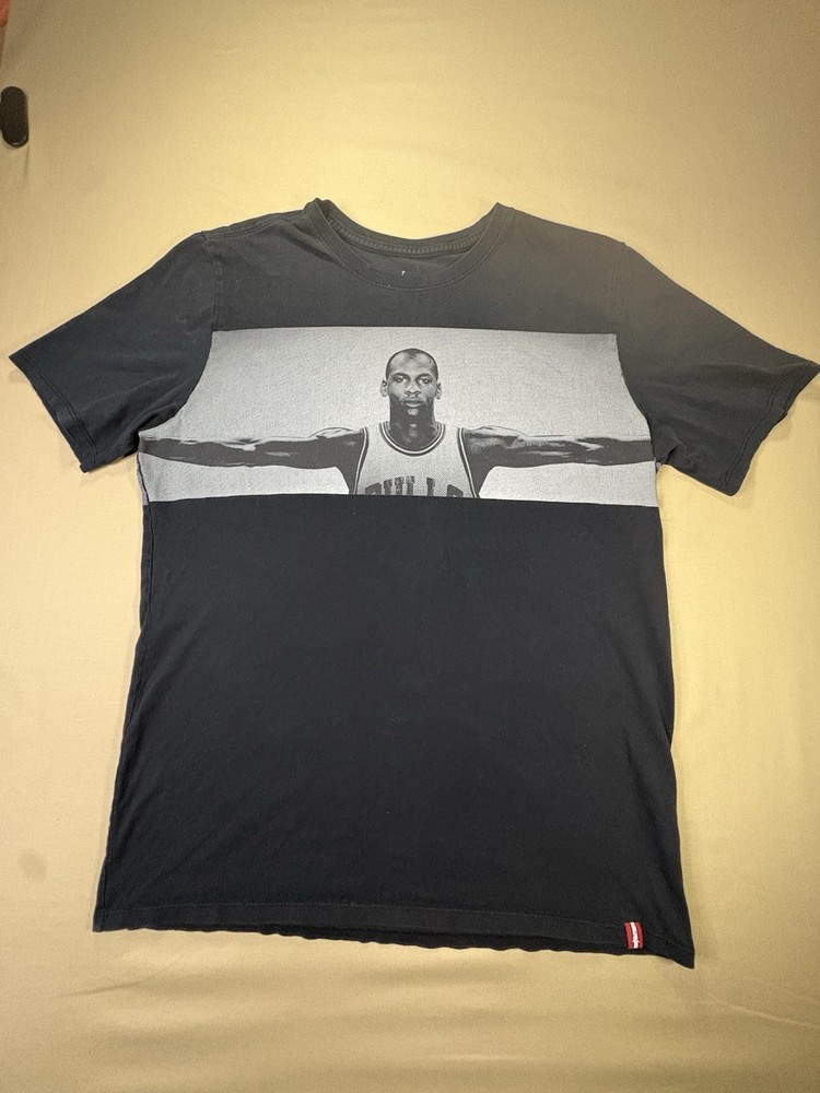 Jordan Black Graphic Print Men's Crew Neck Cotton T-Shirt Size L Short Sleeve