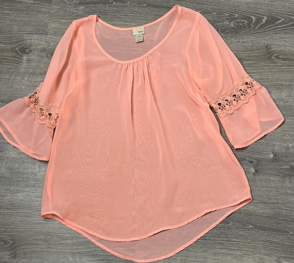 Buckle Daytrip Top Bell Sleeves Crochet Sheer Blouse Large Romantic Peasant Boho