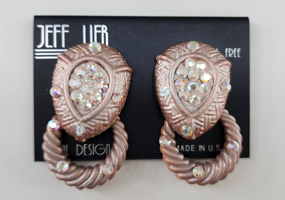 Vintage Jeff Lieb Pink Teardrop Clip-On Earrings with Crystals