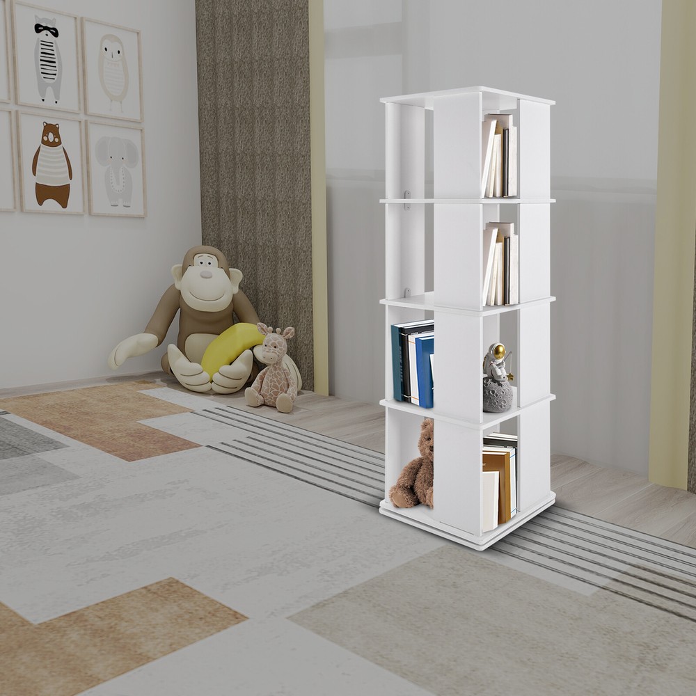 360° Revolving Bookshelf White Bookcase Storage Shelf Freestanding Display Rack