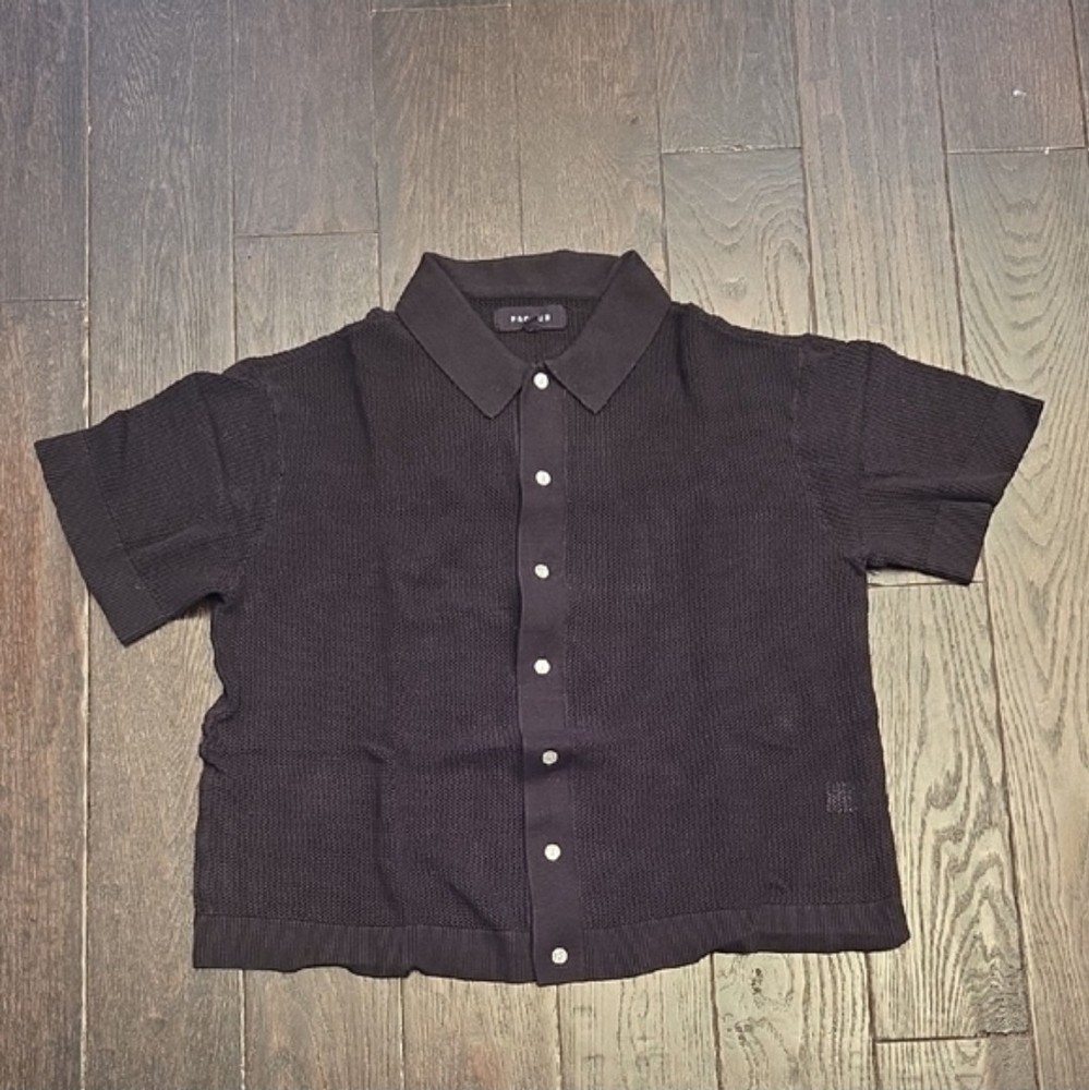 Pacsun Men's Black See Through Knit Button Down Size Medium Short Sleeve Shirt