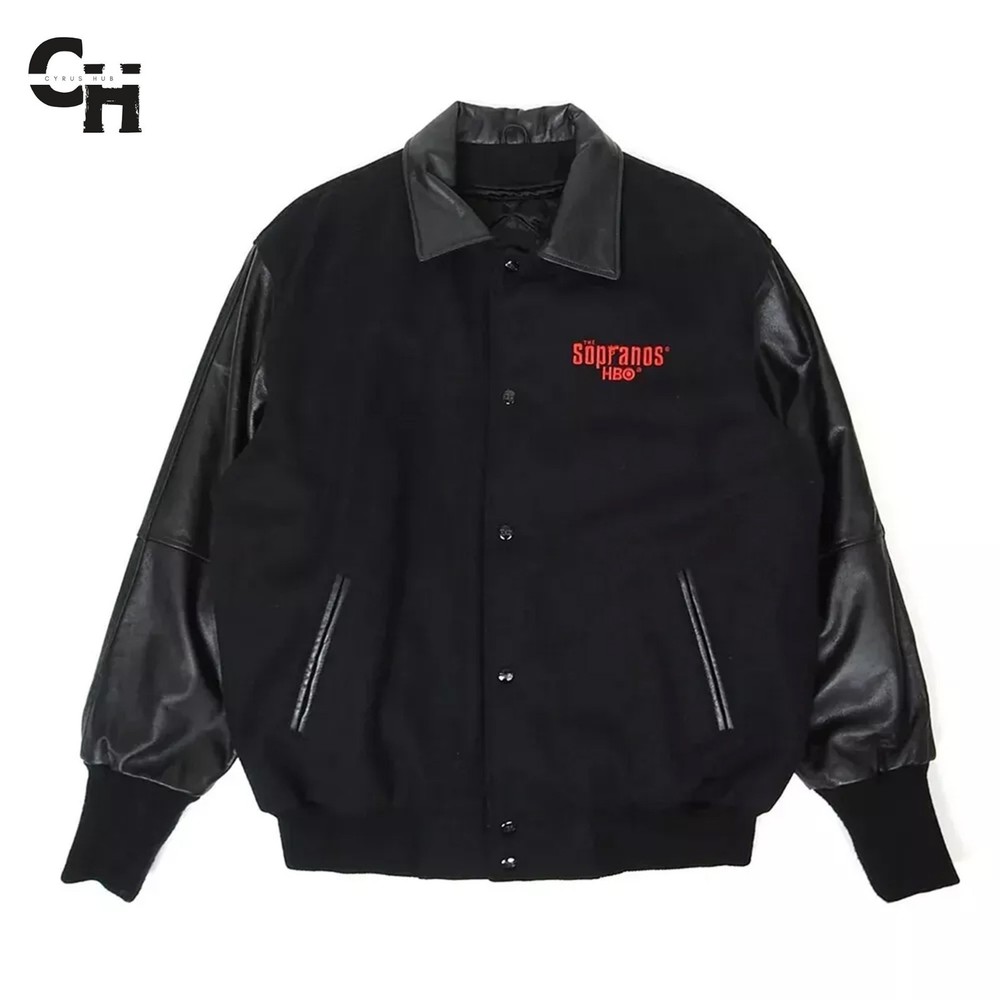 Letterman The Sopranos All Black Wool and Leather Varsity Jacket