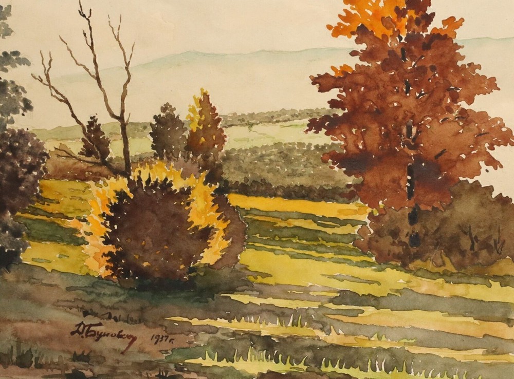 1937 impressionist watercolor painting nature landscape