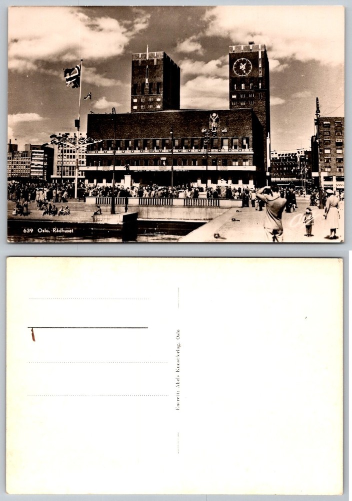Vintage Oslo Rådhuset City Hall Norway Postcard Abels Kunstforlag 1950s