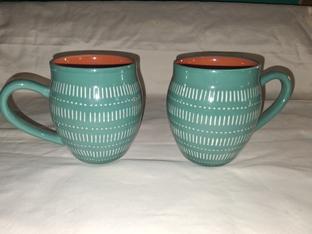 Baum Tangier Ceramic Turquoise Orange Tea Coffee Mugs Cups 4.5