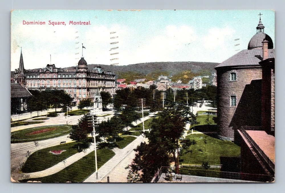 Vintage 1907 Dominion Square Montreal Hand-Tinted Postcard Canada