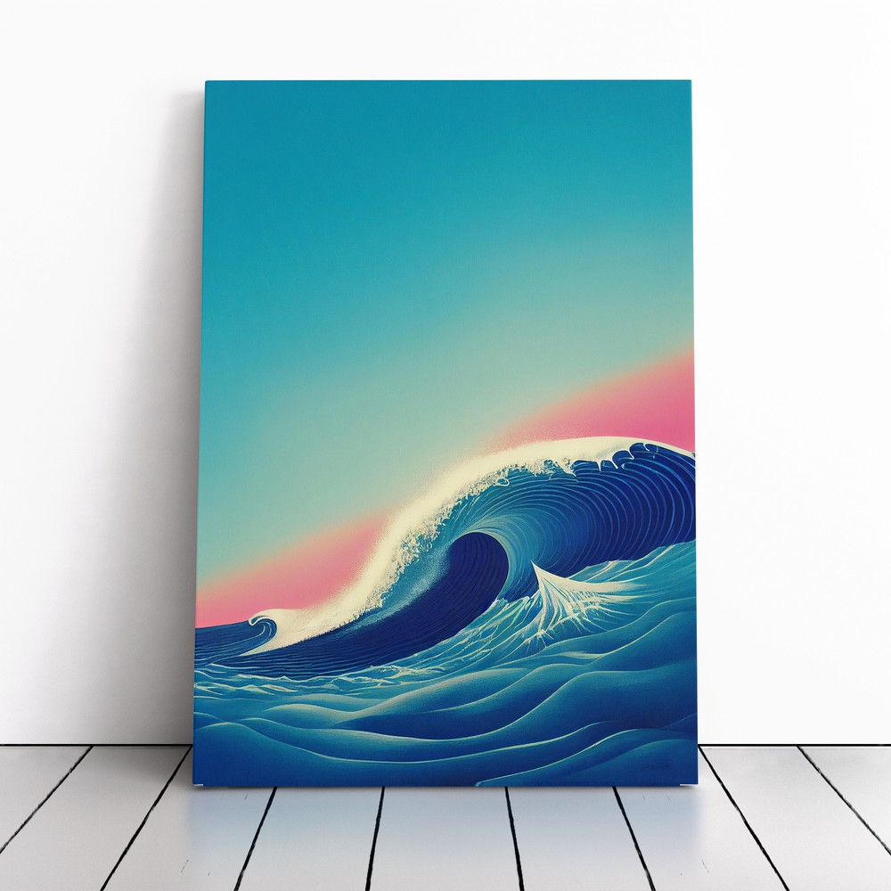 Ocean Wave At Sunset No.4 Canvas Wall Art Print Framed Picture Decor Dining Room