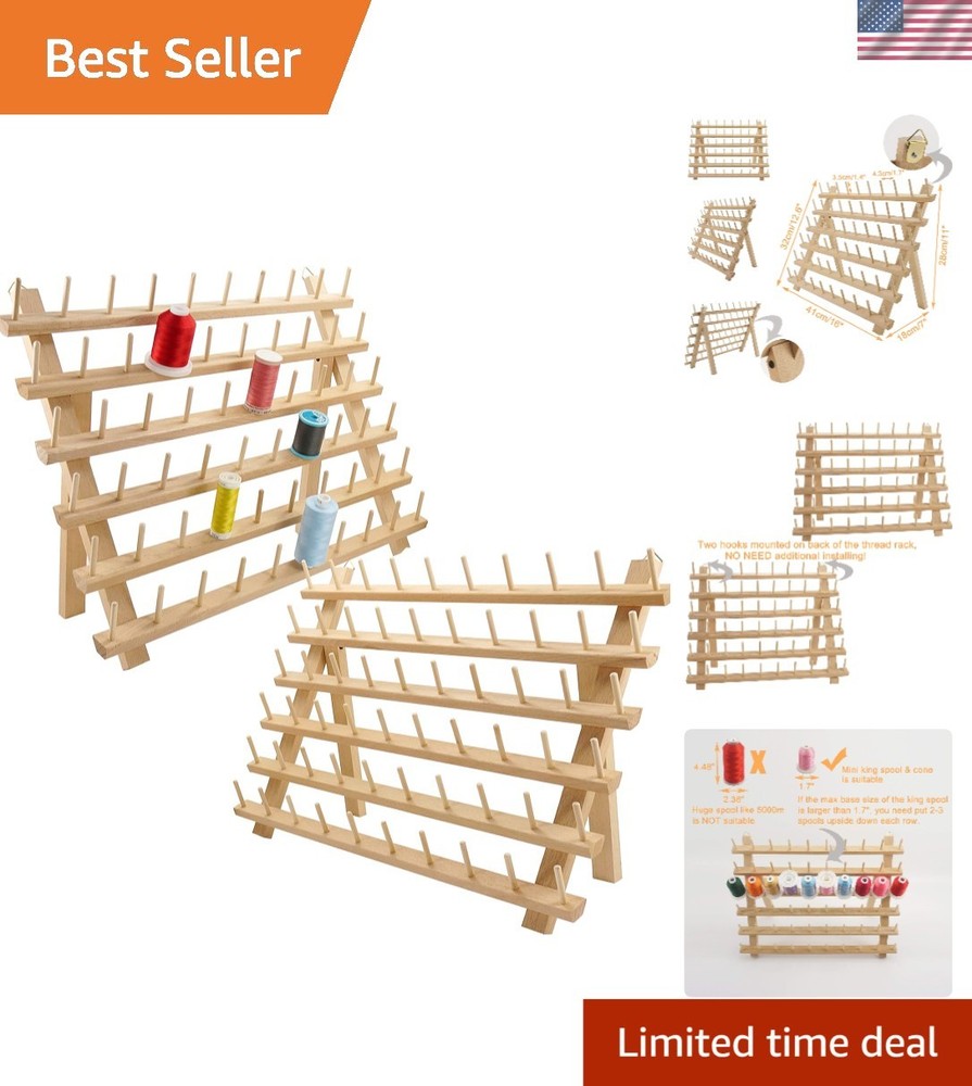 Space-Saving 2X60 Spools Wooden Thread Holder - Ideal for Sewing & Embroidery