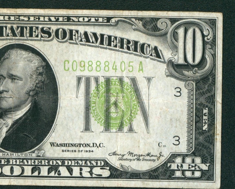 $10 1934 LGS LIME ((LIGHT GREEN SEAL)) Federal Reserve Note ** CURRENCY