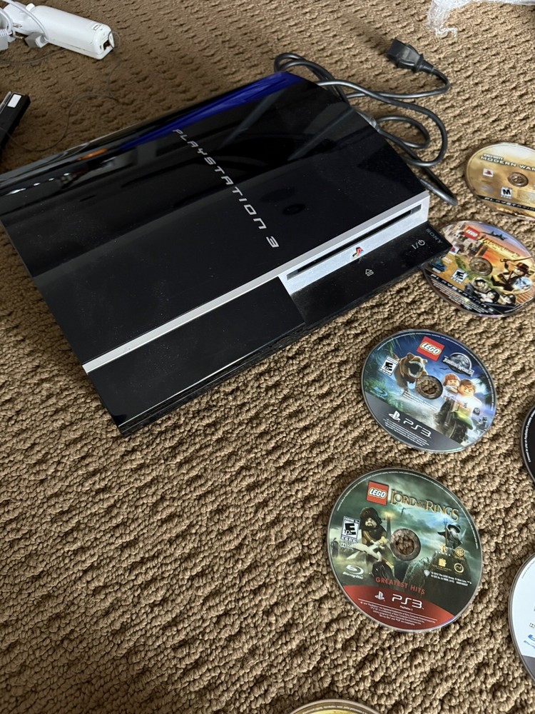 Sony Playstation 3 Console Fat Black 80GB PS3 Bundle 5 Controllers & 31 Games