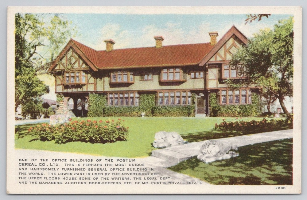 Postum Cereal Co. Office Building Battle Creek MI Vintage Postcard