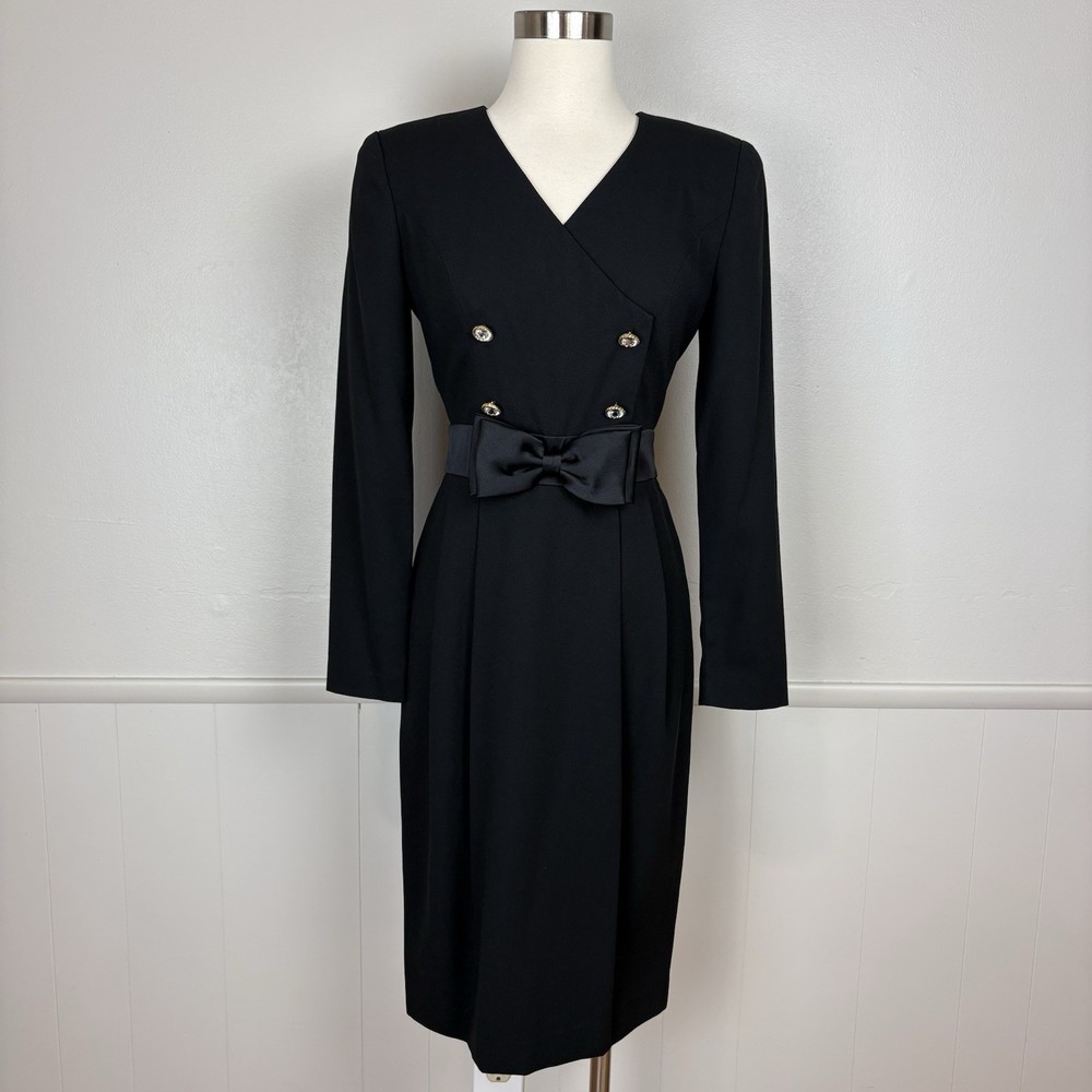 Talbots Kathryn Conover Vintage Dress Size 4 Black Shirt Dress Front Bow Classic