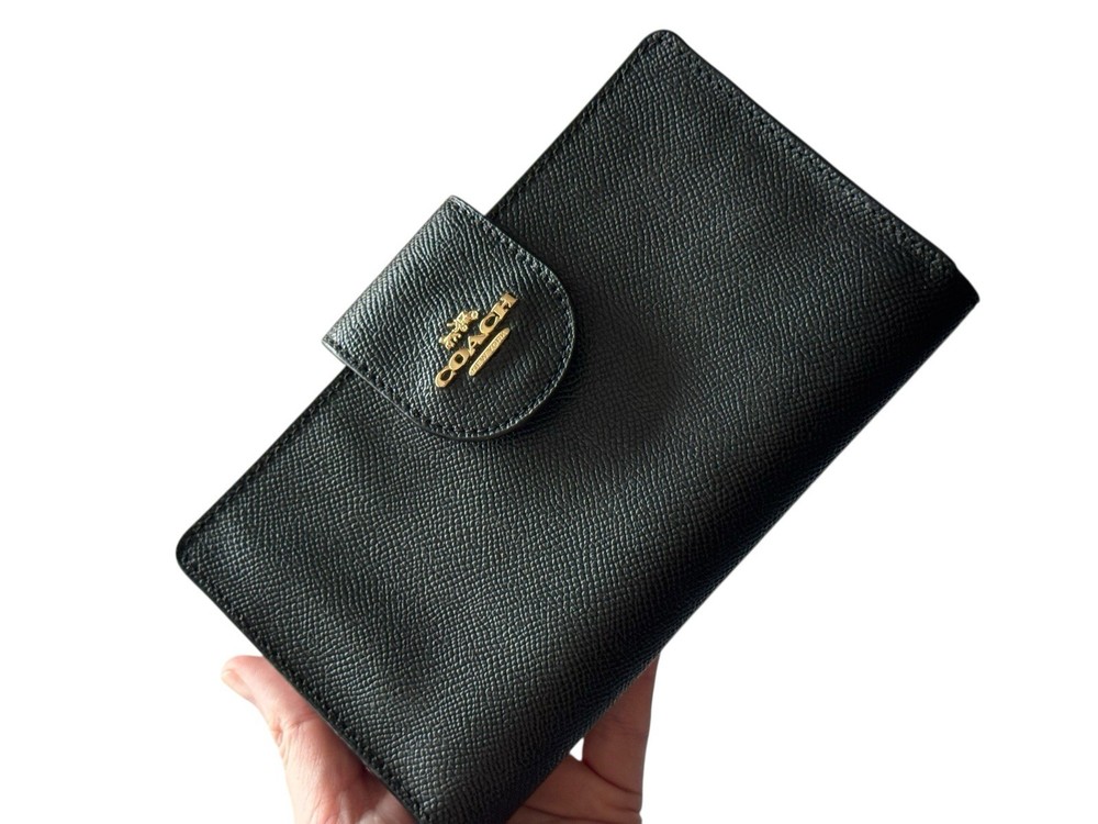 Coach Phone Wallet Wristlet C2869 Black Crossgrain Leather