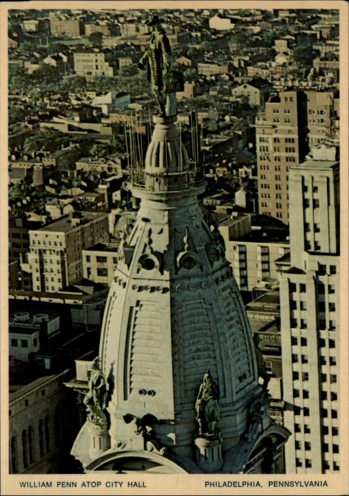 Pennsylvania Philadelphia William Penn statue on City Hall ~ postcard sku875