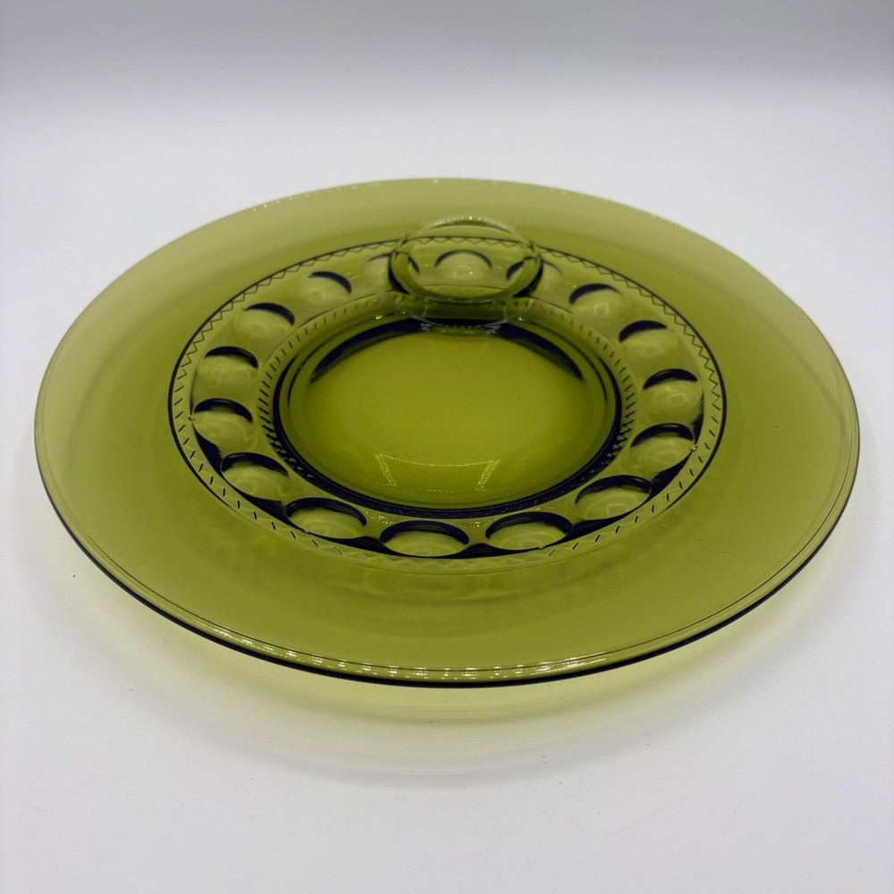 Vintage Avocado Green Indiana Glass Green Kings Crown Thumbprint Snack Plates