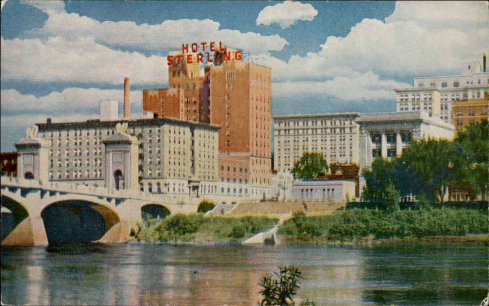 Wilkes-Barre Pennsylvania Hotel Sterling river skyline bridge unused postcard