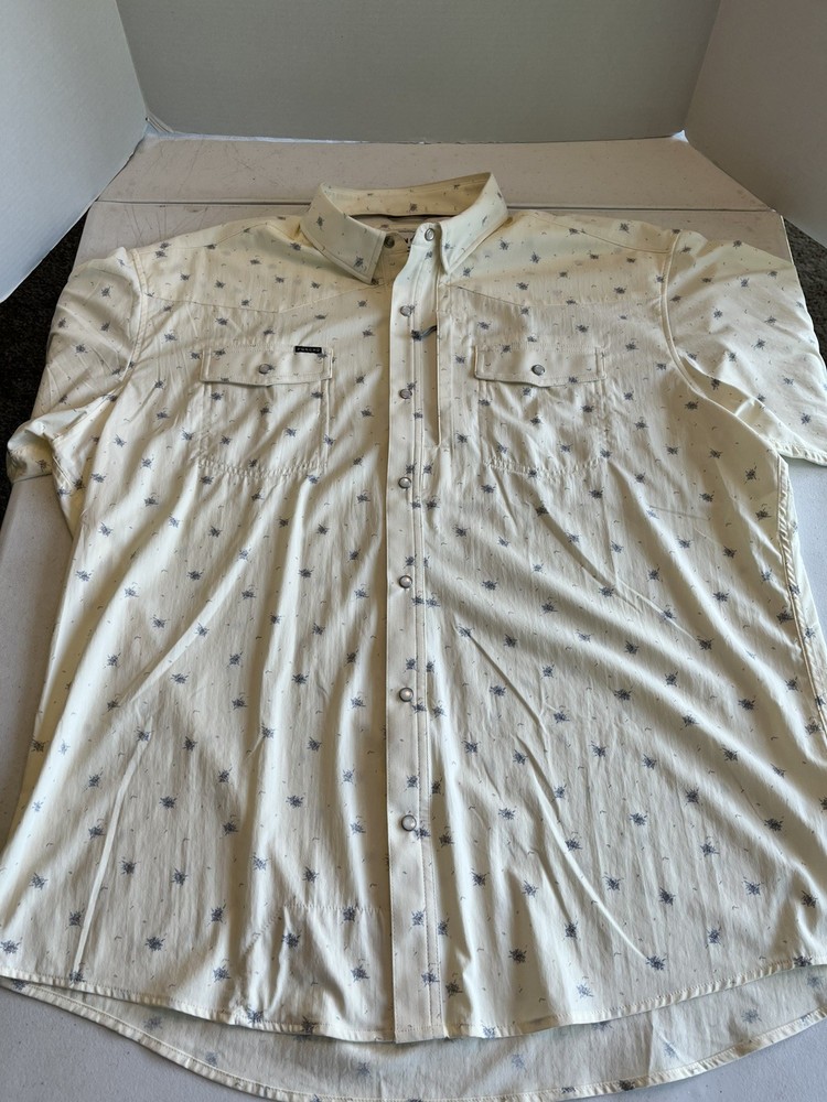Poncho Shirt Mens XL White Llano Floral Short Sleeve Vented Pearl Snap Reg Fit