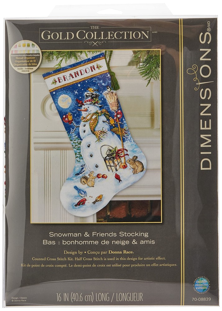 Gold Collection Counted Cross Stitch 'Snowman & Friends' Personalized Christm...