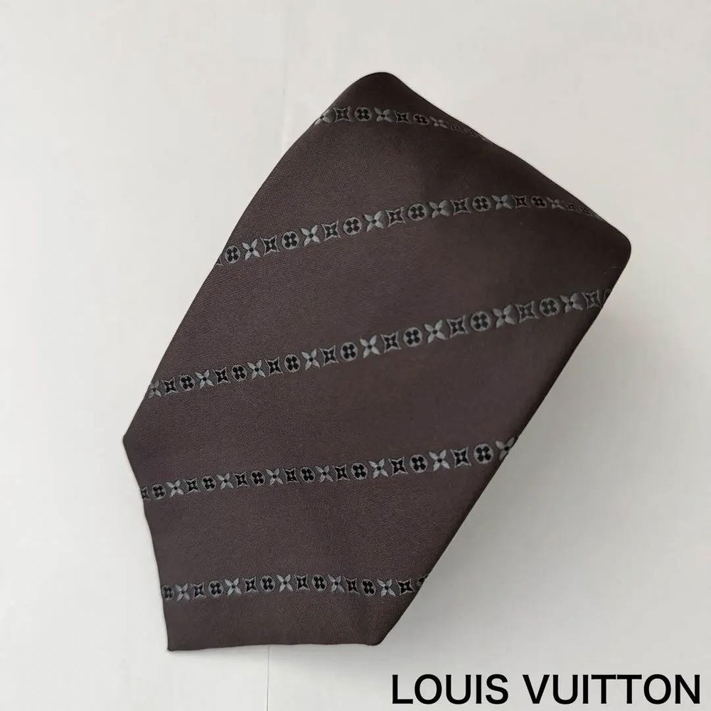 Louis Vuitton Necktie Tie 100% Silk All over monogram Logo pattern LV Dark Gray