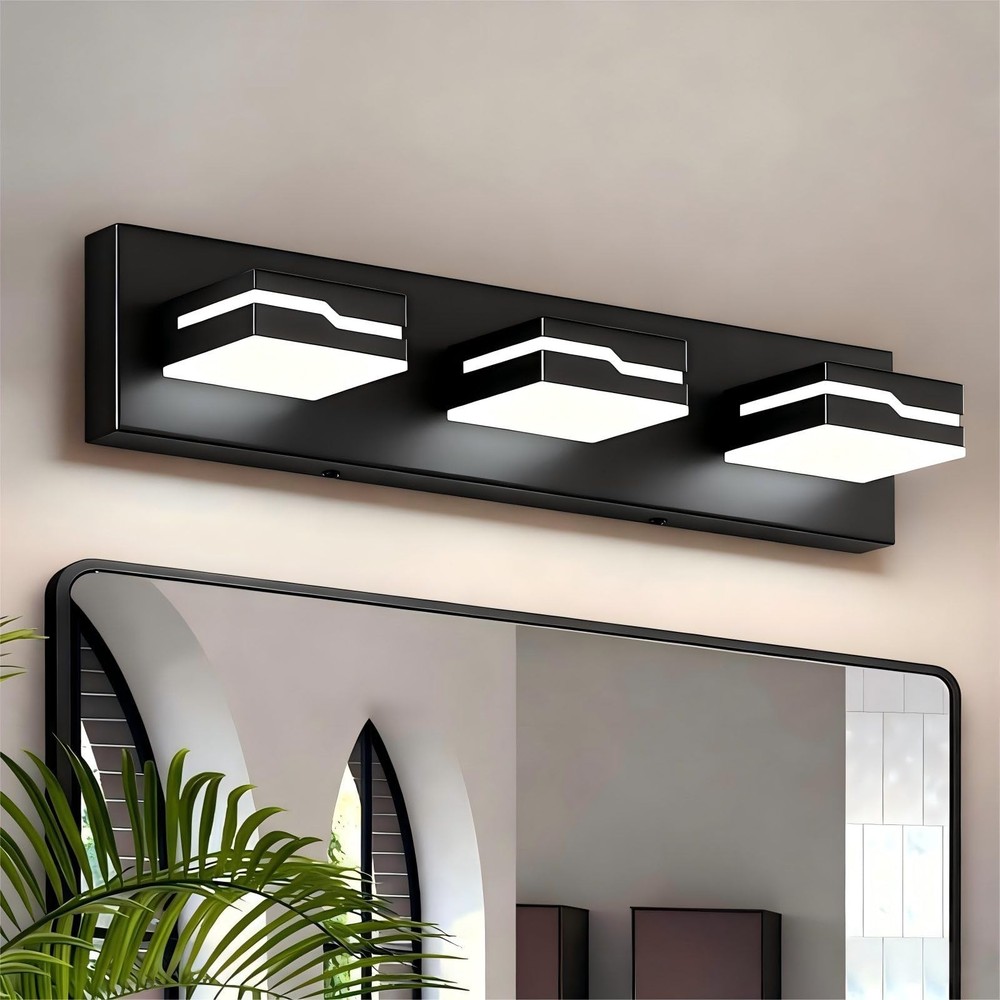 LED Modern Bathroom Vanity Light Fixtures 3-Light, 19 inch Dimmable Matte Bla...