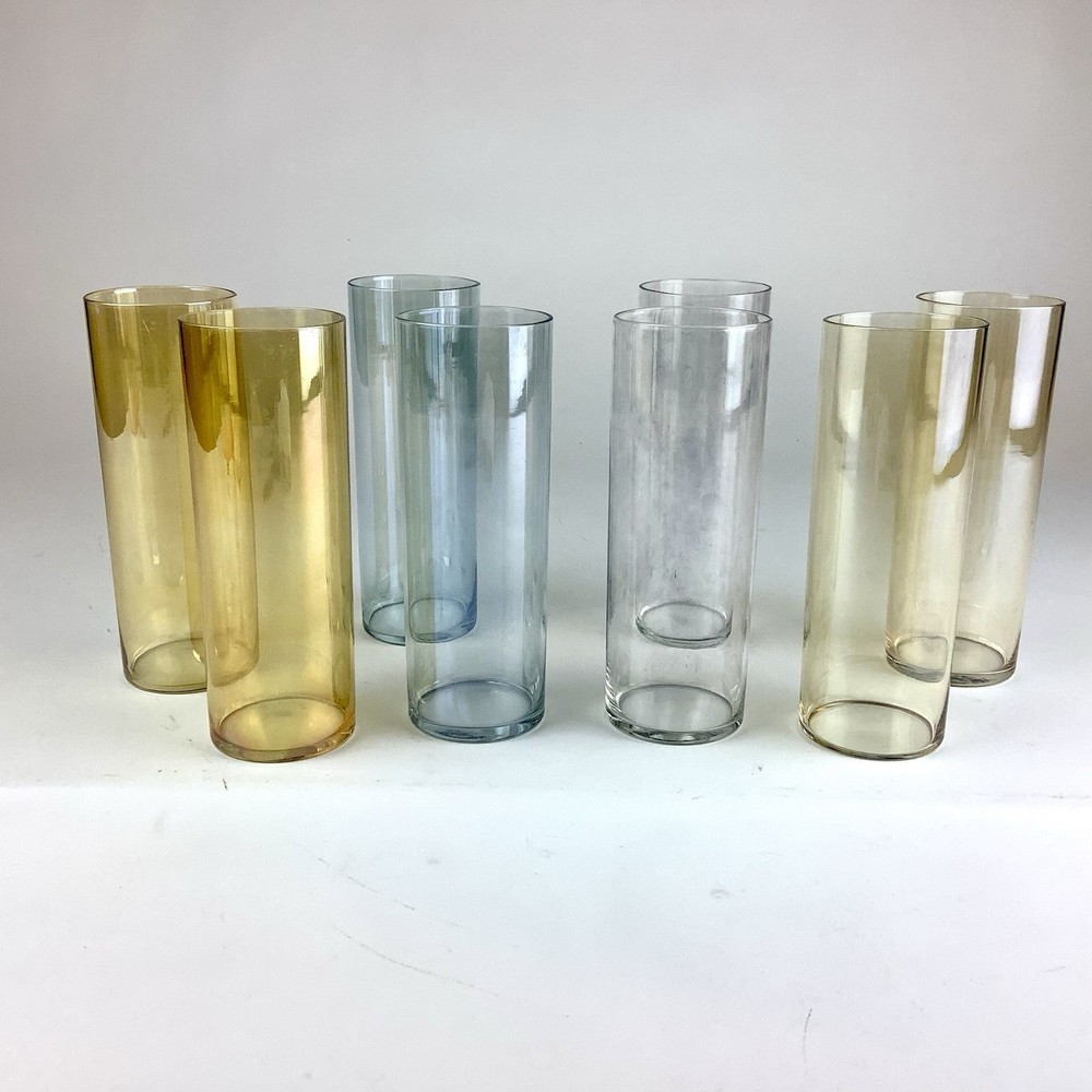 Vintage Set of 8 Iridescent Lusterware Highball Glasses Tumblers MCM