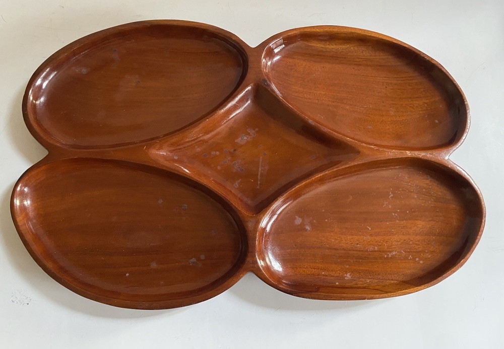 Handmade 1 Piece Mahogany Serving Tray Divided Platter Wood Wooden VTG