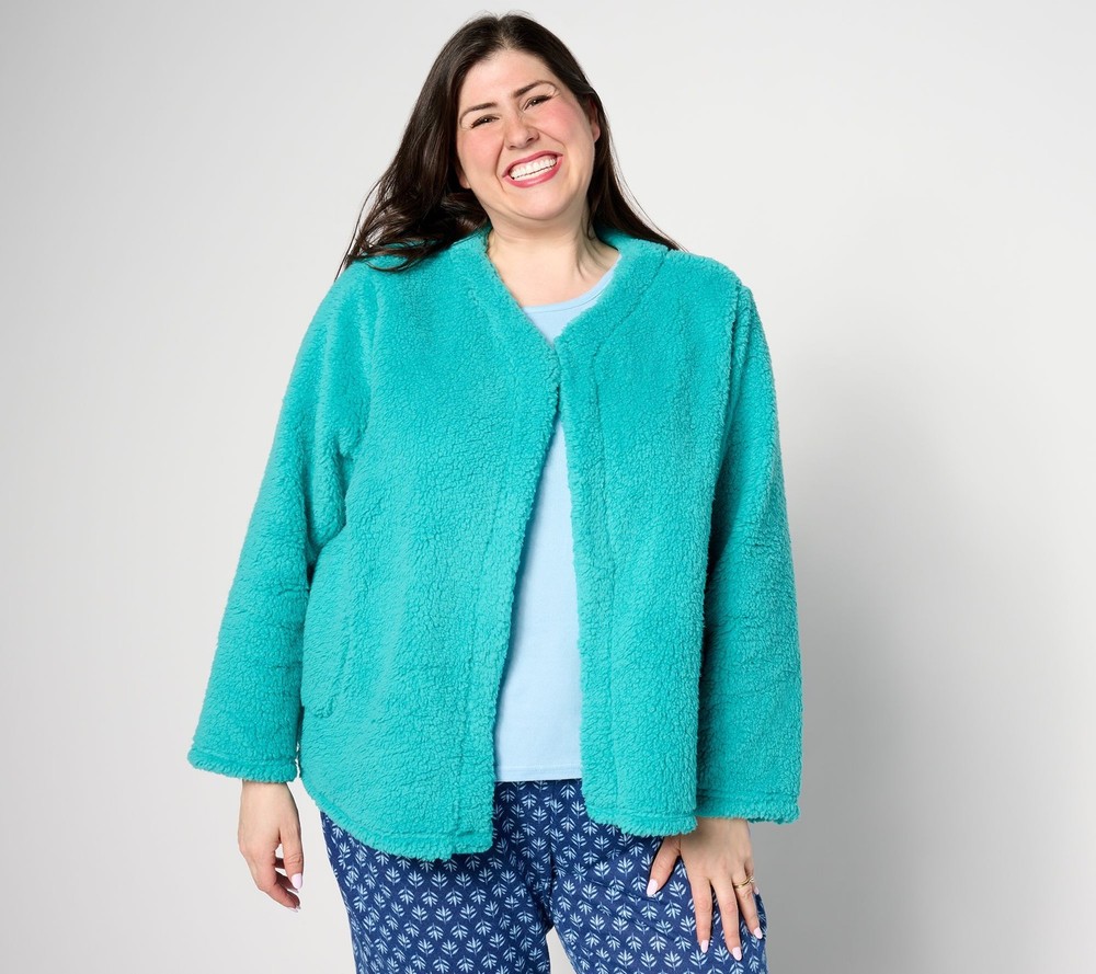 Muk Luks Women's Sleepwear Sz L Short Sherpa Cardigan Green A625604