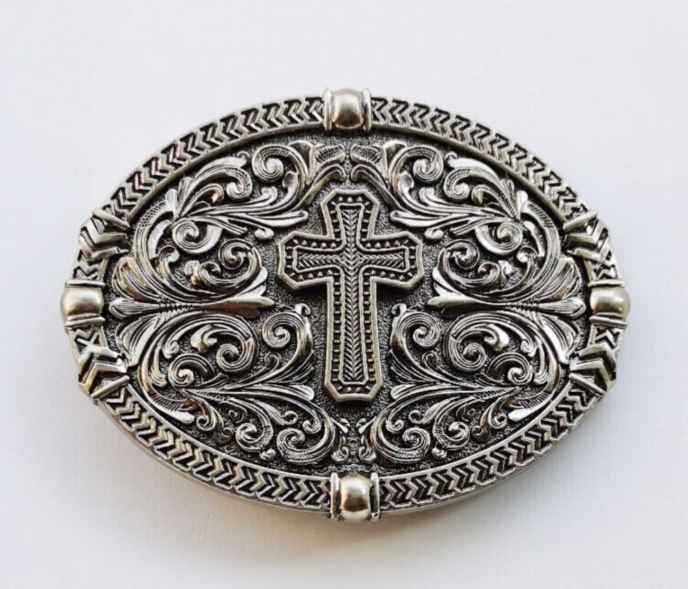 Western Belt Buckle for Men & Women Cowboy Rodeo Vintage Style Wear Cross Floral