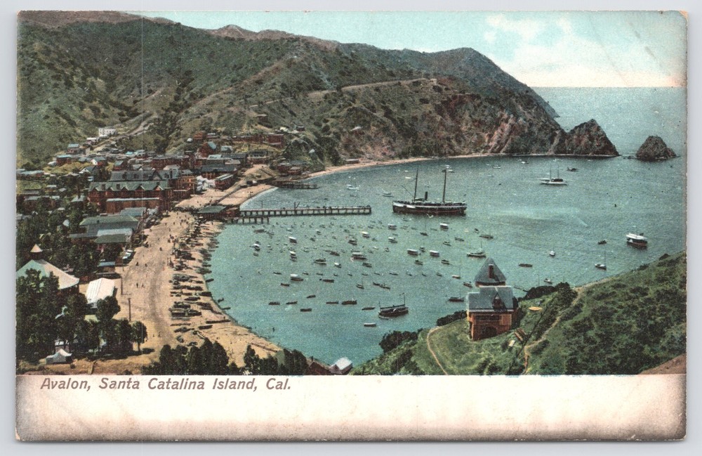 State View~Avalon~Santa Catalina Island CA~Aerial Vw~Avalon Bay~Vintage Postcard