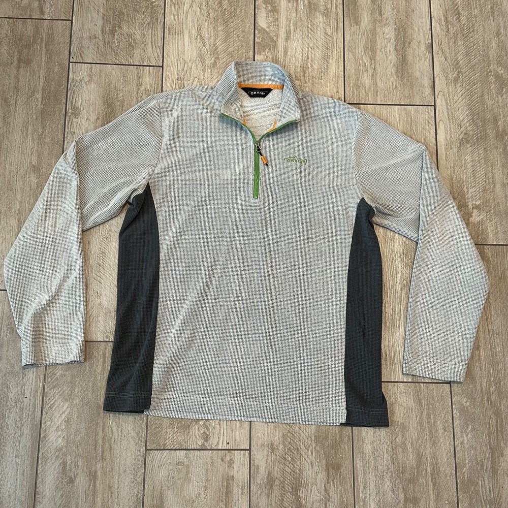 Orvis Sweater Mens MED Grid Waffle Fleece Quarter Zip Pullover