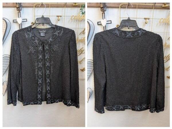 Laurence Kazar Sequin Beaded Jacket Black XL Evening wear