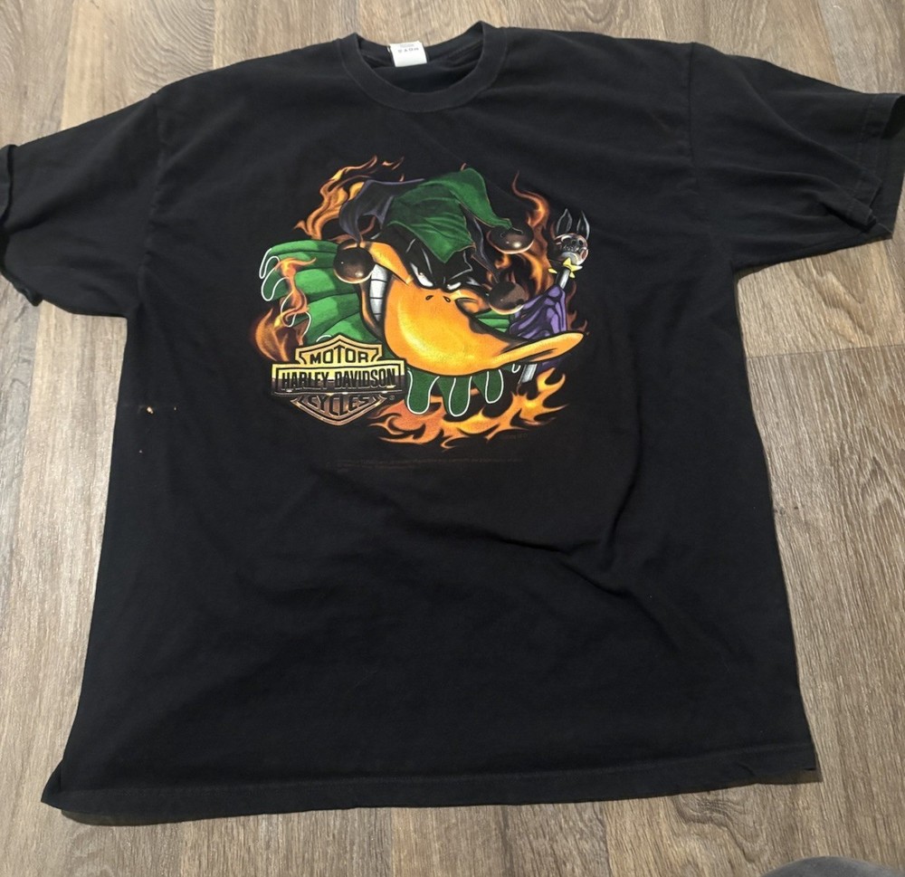 vtg 2008 HARLEY DAVIDSON LOONEY TUNES DAFFY DUCK IRON VALLEY T-Shirt 2XL biker
