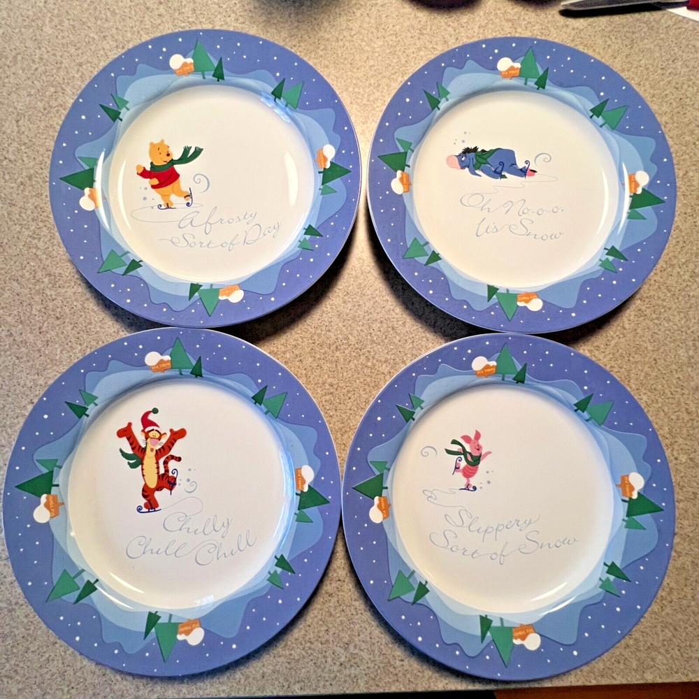 Disney Winnie the Pooh Winter Eeyore Piglet Tigger Salad Plate Set of 4 - 9